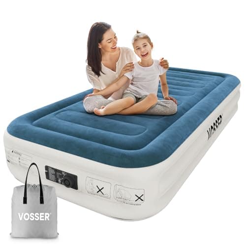 VOSSER Twin Air Mattress with Built-in Pump,Fast & Easy Inflation/Deflation Inflatable Mattress, Foldable Blow Up Mattress with Storage Bag, Inflatable Bed for Home, Camping & Guests - Image 1