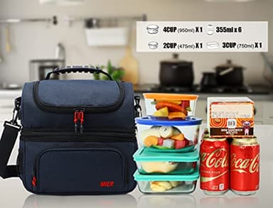 MIER Dual Compartment Lunch Bag Tote with Shoulder Strap for Men and Women Insulated Leakproof Cooler Bag, Dark Blue - Image 8