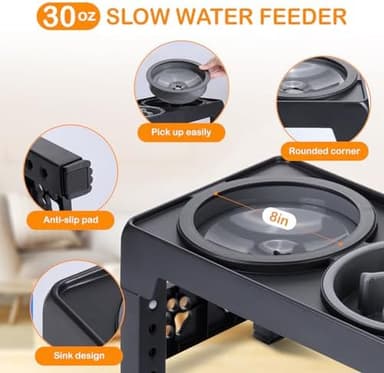 Elevated Dog Bowls, Raised Dog Bowl with 2 Stainless Steel Dog Food Bowls, Dog Bowls Stand Adjusts to 5 Heights 2.95", 8.46", 9.65", 10.82", 12.01" for Small Medium Large Dogs Cats Pets,Black - Image 7