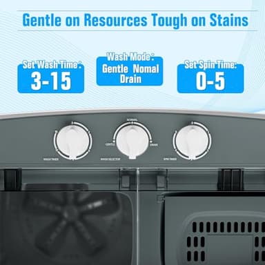 SUNCROWN Portable Washing Machine 16lbs, Compact Twin Tub Semi Automatic Washer, Energy-Saving Mini Laundry Combo with Extended Drain Hose & Pump for Dorms, Apartments, RV, White+Black - Image 7