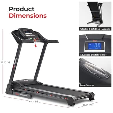 Sunny Health & Fitness Premium Smart Treadmill with Auto Incline, Dedicated Speed Buttons, Double Deck Technology, Digital Performance Display, BMI Calculator and Pulse Sensors - SF-T7515SMART - Image 7