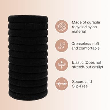Kitsch Nylon Hair Ties No Damage - Stretchable Elastics for Strong All-Day Hold, Ponytail Holders | Hair Accessories for Women & Girls - Black, 12 Pcs - Image 3