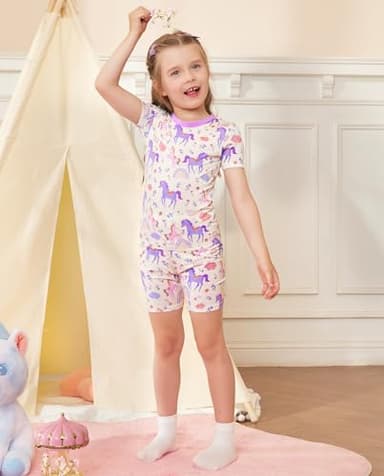 babee Reshinee Bamboo Viscose Toddler Unicorn Girls Kids Pajamas Short Sleeve Summer Cool Snug fit Pjs 3-4Y 2pcs - Image 6