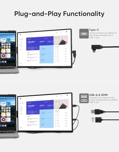 Laptop Screen Extender, 14" FHD 1200P IPS External Portable Monitor for Laptop, Plug & Play Dual Screen Monitor for 14"-17" Laptops, Compatible with Mac, Wins, Chrome, Android, Dex - Image 4