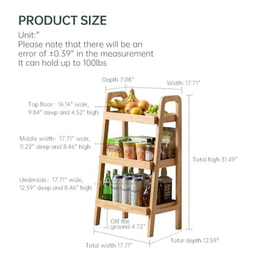 Vadisun 100% Solid Oak 3 Tier Ladder Shelf, Small Bookshelf, Ladder Bookshelf, Bookcase with Stable Frame, Small Table for Living Room Bedroom(Natural, 12.6" L x 17.72" W x 31.5" H) - Image 2