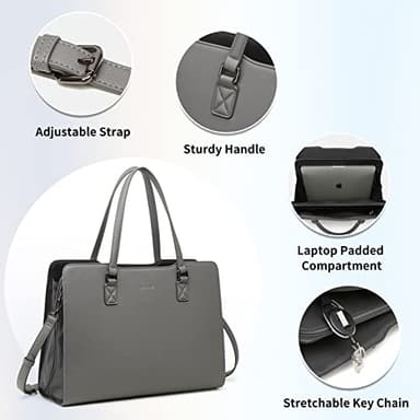 Keyli Laptop Bag for Women 15.6 inch Waterproof Leather Laptop Tote Bag Christmas Gift classy Professional Office Work Briefcase Computer Bags Stylish Laptop Sleeve Purse Shoulder Bag 3pcs Sets Grey - Image 6