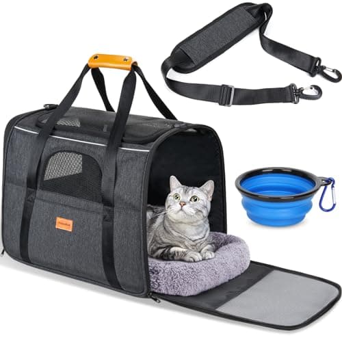 Morpilot Cat Carrier - Soft Sided Cat Carrier Large for Big Medium Cats and Puppy up to 18lbs, Pet Carrier with Safety Zippers, Foldable Bowl, Airline Approved Large Dog Carrier - Dark Gray - Image 1