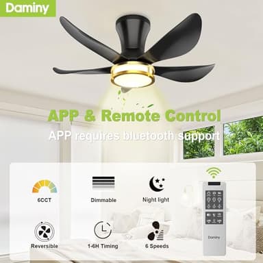DAMINY 30 Inch Black and Gold 5 Blade Ceiling Fan with Light, Modern Ceiling Fan with Remote,Large Airflow,Flush Mount,6CCT,Dimmable,Noiseless,Bedroom - Image 7