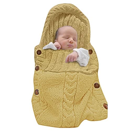 XMWEALTHY Newborn Baby Wrap Swaddle Blanket Knit Sleeping Bag Receiving Blankets Stroller Wrap for Baby (Turmeric) (0-6 Month) - Image 1