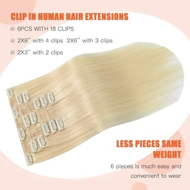 UGOTRAYS Platinum Blonde Clip in Hair Extensions - 22 Inch 115g 7pcs Platinum Blonde 100% Hair Extensions Real Human Hair Straight #60 Extensions Clip in - Image 2