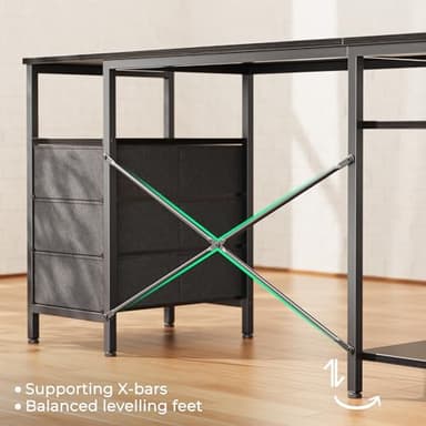 Huuger L Shaped Office Desk with Power Outlets, 47 Inch Computer Desk with 3 Drawers, Shelves, for Gaming, Corner Work, Home Office, Study, Black - Image 9