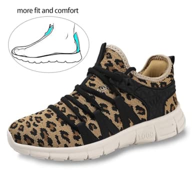 INZCOU Leopard Print Running Shoes, Women's Size 8, Unisex, Casual & Sports, Non-Slip, Breathable Mesh, Lace-Up - Image 3