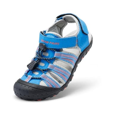 DREAM PAIRS Boys Girls Summer Outdoor Athletic Sport Sandals Hiking Beach Casual Closed Toe Adjustable Multicolor for Toddler/Little/Big Kids,Size 1 Little Kid,Blue/Grey/Red,171111-K - Image 1