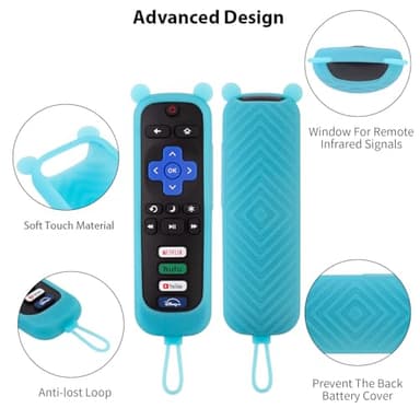 2 Pack Cute Roku Remote Cover - Silicone Protective Case for Roku TV TCL - Anti Slip Remote Sleeve Glow in The Dark (Glow Green + Glow Blue) - Image 4