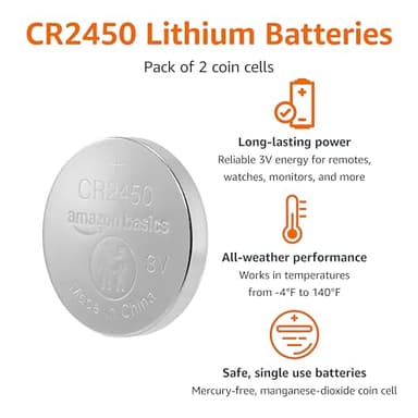 Amazon Basics 2-Pack CR2450 Lithium Coin Cell Battery, 3 Volt, Long Lasting Power, Mercury-Free, Child-Safe Package (Use Scissors to Open) - Image 2