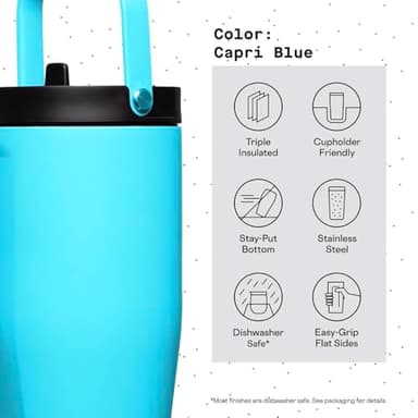 Corkcicle Go Cup XL - Leak-Proof Travel Tumbler - Triple Insulated Stainless Steel Water Bottle - Easy-Carry Handle - Summer Drinkware Gift - Keeps Drinks Ice Cold - 30 oz - Capri Blue - Image 5