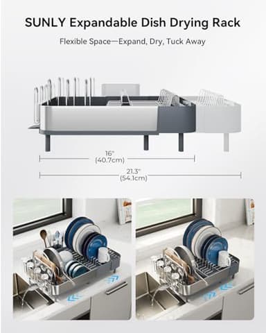 SUNLY Expandable Dish Drying Rack, Versatile Brackets for Pots & Pans, Space Saving Kitchen Drying Rack, Dish Racks for Kitchen Counter, Stainless Steel Dish Drainers with Extendable Spout, Gray - Image 6