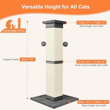 Cat Scratching Post 33 Inch Nature Sisal Scratch Post for Indoor Cats, Large Cat Scratcher Protect Your Furniture, for All Breeds Grey - Image 2