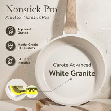 CAROTE 22pcs Pots and Pans Set Nonstick, Cookware Set White Granite Induction Kitchen Cooking Set w/Frying Pans & Saucepans& Grill Pan(PFOS, PFOA Free) - Image 4
