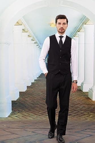 MAGE MALE Mens Suits Slim Fit 3 Piece Tuxedo Suit One Button Solid Prom Wedding Party Blazer Vest Pants Set with Tie Black - Image 6