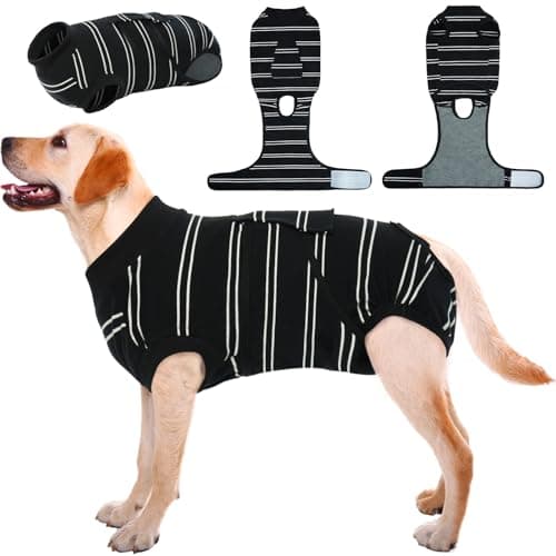 Kuoser Dog Surgery Recovery Suit for Female Male Dogs, Stripes Spay Neuter Anti-Licking Dog Onesie, Surgical Suit Snugly Pet Post Surgery Vest Bodysuit for Abdominal Wounds Skin Disease, Black XL - Image 1