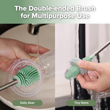 haakaa Cleaning Brush Silicone Bottle Brush Double-Ended Soft Silicone Bristles for Breast Pumps, Breast Milk Collectors, Baby Bottles, Teats, Breastmilk Storage Bags, Pea Green-1pk - Image 2