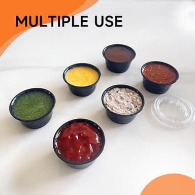 SUCITY 2oz Black Condiment Cups with Lids, (50 Pack) Jello Shot Cups, Dipping Sauce Cups, Portion Containers with Lids Ideal for Sauces - Image 6