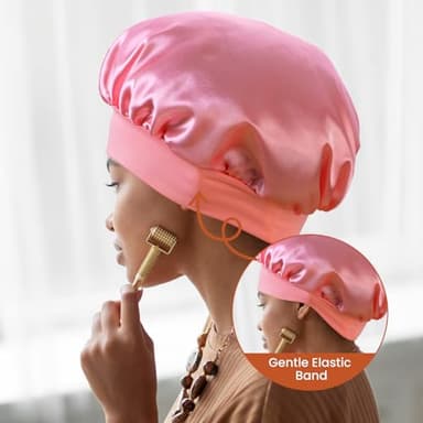 Zixsavk Silk Bonnet for Sleeping Women - Waterproof Shower & Sleep Hair Protector, Adjustable Silk Night Cap for Curly/Natural Hair - Image 4