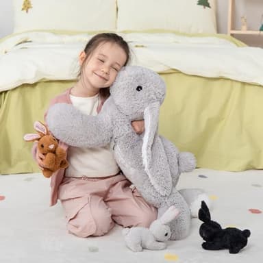 MaoGoLan 4Pcs Large Bunny Stuffed Animal with 3 Babies Inside, 24" Giant Easter Bunny Plush Toys, Soft and Cuddly Gray Stuffed Rabbit Gift for Kids,Girls,Boys,Teens - Image 4