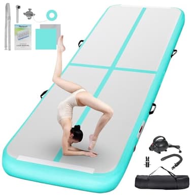 FBSPORT 16ft Inflatable Air Gymnastics Mat Training Mats 4 inches Thickness Gymnastics Tracks for Home Use/Training/Cheerleading/Yoga/Water with Pump light green - Image 1