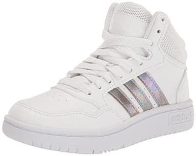 adidas Hoops 3.0 Mid Basketball Shoe, White/White/White, 5 US Unisex Big Kid - Image 1