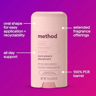 Method Deodorant, Pure Peace, Rose Water, Peonies + Pink Sea Salt notes, 24 Hour Odor Protection, 2.65 oz - Image 4