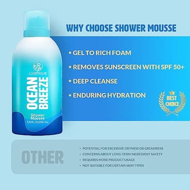 Spa Luxetique Body Wash, Jelly to Foam Shower Gel Mousse Moisturizing/Deep Clean/Refreshing/Sunscreen Cleaning, Natural Body Wash Paraben/Cruelty Free, Ocean Breeze Scent, 6.8 fl oz - Image 2