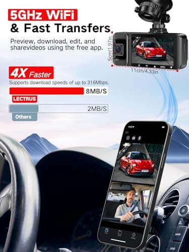 LECTRUS 3 Channel 4k Dash Cam Front and Rear and Inside, Car Mount Dash Camera with WiFi, 64GB Card, Night Vision, App Control, Loop Recording, G-Sensor, 24h Parking Mode, 3" IPS Screen - Image 4