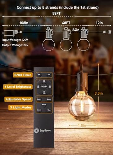 Outdoor String Lights with Remote - 58 Ft Globe Patio Lights, 4 Lighting Modes, 25 LED G40 Bulbs Waterproof Connectable Commercial Hanging Light for Backyard Party - Image 2