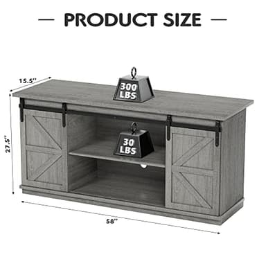 JUMMICO TV Stand for 65 Inch TV, Entertainment Center with Storage Cabinets and Sliding Barn Doors, Mid Century Modern Media TV Console Table for Living Room Bedroom (Pale Gray) - Image 3