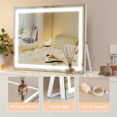 Gvnkvn Ligheted Vanity Mirror with Lights, 14" x 12" LED Makeup Mirror, 3 Modes Light, Smart Touch Control Dimmable, 360°Rotation, Rectangle White Frame - Image 5