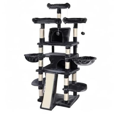 SHA CERLIN 68 Inches Multi-Level Large Cat Tree for Large Kitties/Big Cat Tower with Condo/Cozy Plush Pussycat Perches/Sisal Scratching Posts and Hammocks/Activity Center/Dark Grey - Image 10