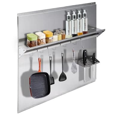 Atatod Range Backsplash, 36 x 29.5 Inch Range Hood Wall Shield with Built-in Storage Shelf & Hanging Rack, Stainless Steel Backsplash for Stove Easy Installation - Image 1