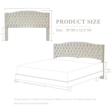 Furpopup Linen Upholstered Headboard King/Cal King Size Latest Model Wall Mount, Bed Frame Mount, Featuring High-Density Sponge Padding, Luxury Texture Easy Assembly Comfort and Style-Ivory - Image 2