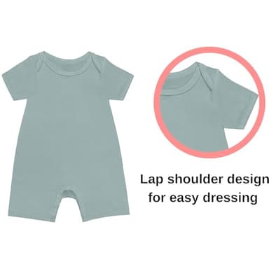 Rayon Baby Pajamas, Short Sleeve Footless Rompers, Snap Closure Sleeper for Boy Girls Black Sliver Matcha 6-12 Months 3pc - Image 2