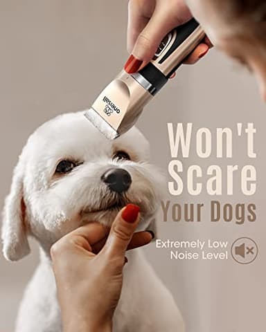 oneisall Dog Clippers Low Noise, 2-Speed Quiet Dog Grooming Kit Rechargeable Cordless Pet Hair Clipper Trimmer Shaver for Small and Large Dogs Cats Animals (Gold) - Image 2