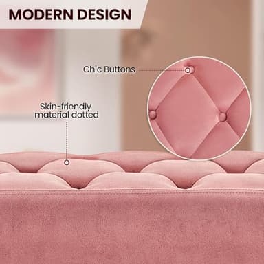 Yaheetech Modern Ottoman Bench Velvet Bench Upholstered Footrest for Living Room with Gold Metal Legs and Padded Seat Pink - Image 5