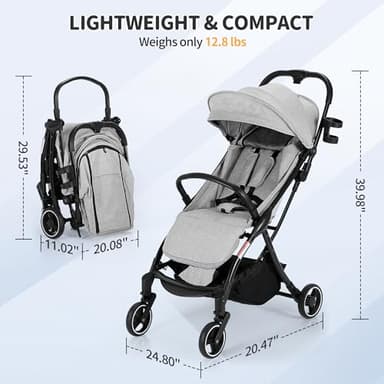 OneBlis Lightweight Baby Strollers, 2-in-1 Convertible Infant Stroller with Bassinet Mode, One-Handed Folding Stroller for Toddler for Travel Includes Raincover, Bumper Bar, Cupholder, Grey - Image 6
