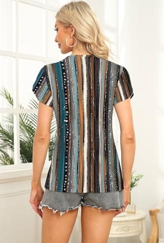 Womens Petal Sleeve Tops Summer Trendy T Shirt Casual Loose Square Neck Button Blouse Tees - Image 6