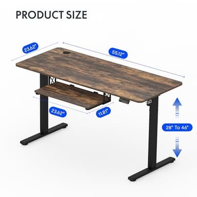 FLEXISPOT Standing Desk with Keyboard Tray, 55" x 24" Electric Adjustable Height Computer Workstation Desk, Home Office Standing Desk (Black Frame+ Rustic Top) - Image 3