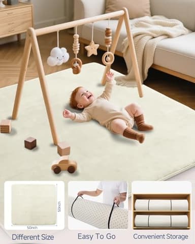 SEPARO Thick Baby Play Mat for Floor,50 x 50 Playpen Mat,Tummy Time Foam Mat,Ultra Soft Support & Plush Feel,Easy Care with Non-Slip Cushioned for Infant,Kids and Toddler Crawling,Beige - Image 7