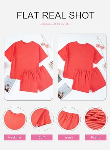 SHEWIN Lounge Sets for Women Crewneck Short Sleeve Shirts and Shorts Casual Lounge wear Matching Set Two Piece Sets for Women Summer 2025, Orange, M - Image 6