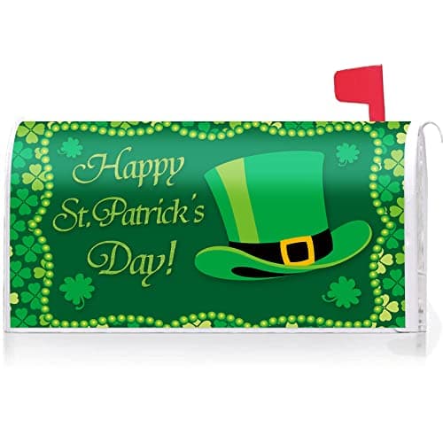 Texupday Happy St.Patrick's Day Hat Shamrock Decoration Mailbox Cover with Magnetic Strip Holiday Mailbox Wraps Post Letter Box Cover Standard Size 21" X 18" for Garden Outdoor Yard Decor - Image 1