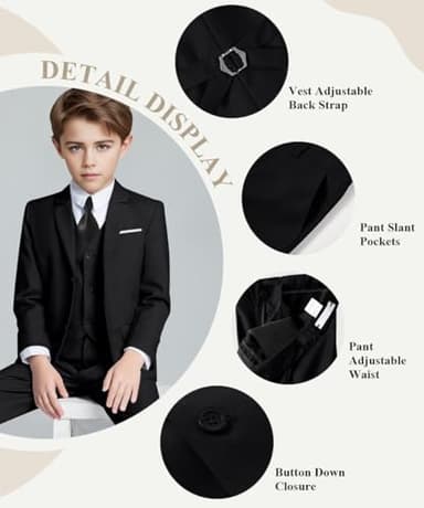 Visaccy Kids Suit for Boys Toddler Wedding Outfit Slim Fit Formal Wear Black Boy Suits Size 12 - Image 2